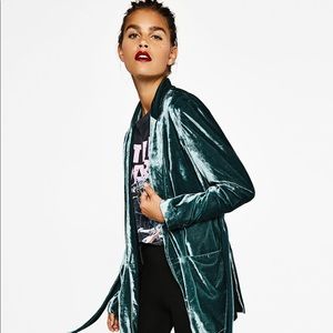 BERSHKA TEAL VELVET BLAZER